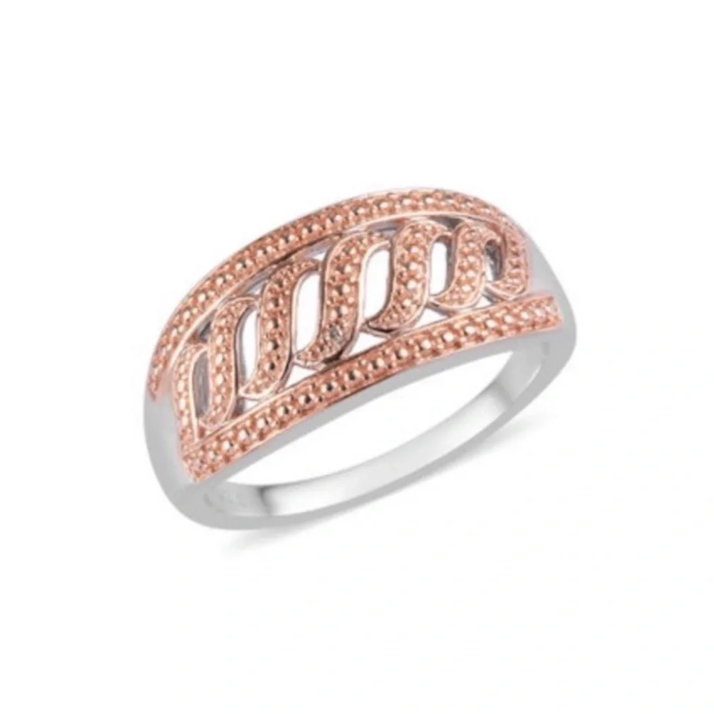 Natural Champagne Diamond Accent Swirl Ring Rose Gold & Platinum Bond Brass